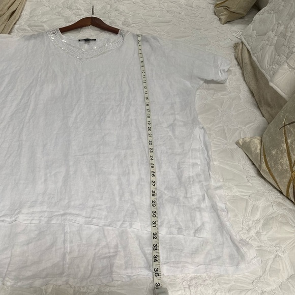 Saks Fifth Ave White Embellished Linen Tunic - Picture 6 of 12